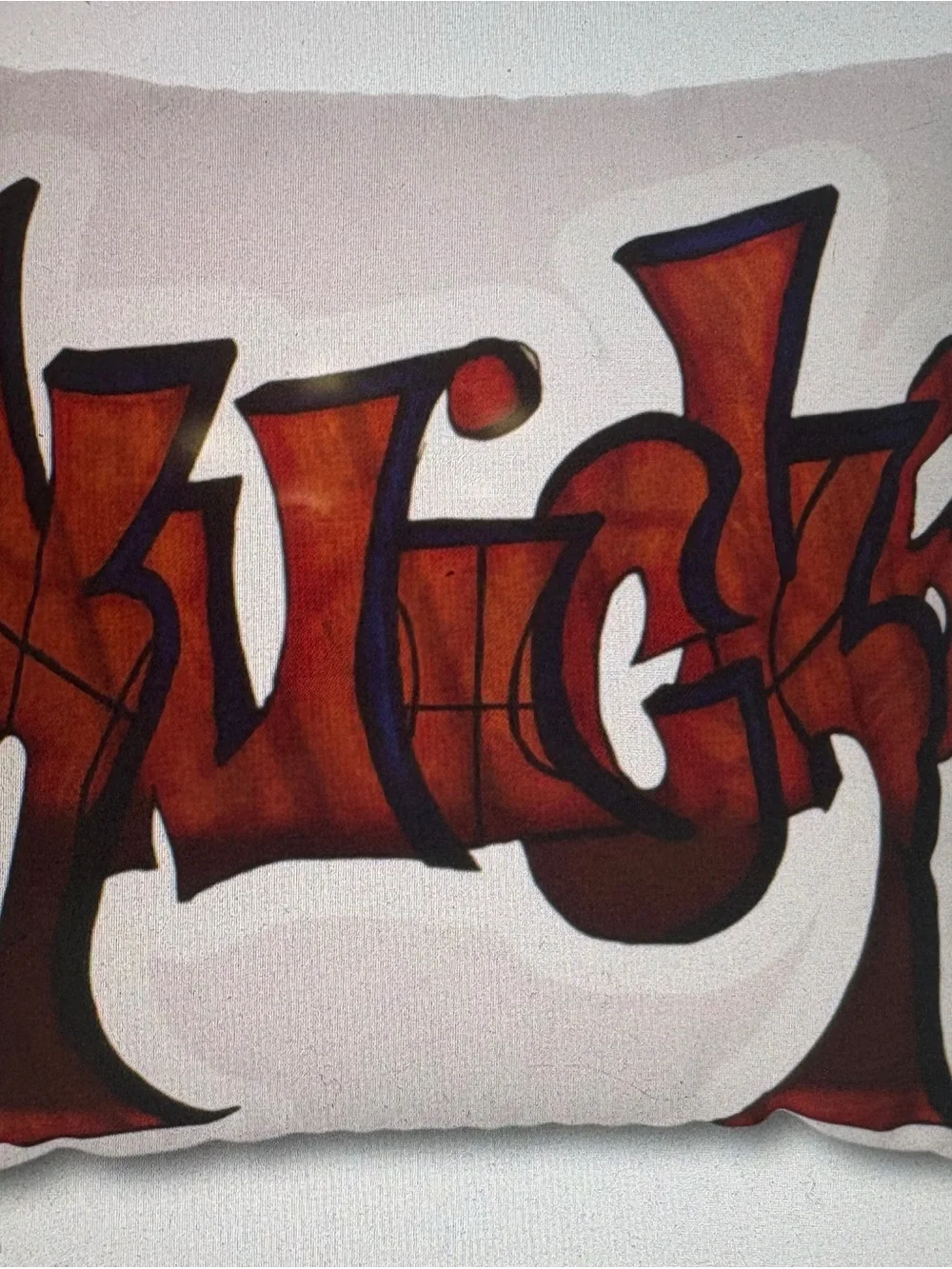 White Decorative Throw Pillow with Red Graffiti Design